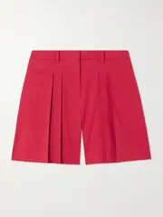 [Theory] Theory - Pleated Linen-blend Shorts - Red - US6 US 6 Red