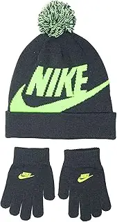 [Nike] Big Boys Swoosh Pom Beanie Hat and Gloves 2 Piece Set