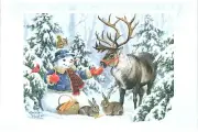 16 Embossed Boxed Christmas Cards "Clever Caribou" Squirrel Cardinals Rabbits