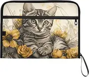 YMXFXP Expandable Filing Folder Bengal Cat Floral Cute, 13-Pocket Funny Cute Design with Sticky Labels, A4 Letter Size Document Organizer for Office, School, Boys, Girls