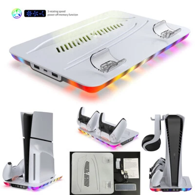 Cooling Base Controller Docking Station Headset Hanger For PS5 /PS5 Slim Console