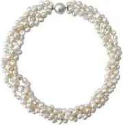 [Treasure Bay] 7-8mm Baroque Pearl Necklace Chunky Four Strands Twisted Style Necklace with Magnetic Clasp 45-49cm