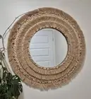 Hamptons Coastal Boho Round Wall Mirror 65cm Seagrass Fringe Natural Rustic