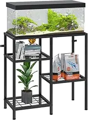 YBING Fish Tank Stand 20 Gallon Aquarium Stand Aquarium Turtle Tank Reptile Tank Stand with 3-Tier Small Metal Shelf Black