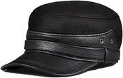 [Generic] Men Genuine Leather Ceiling Earmuffs Flat Hat Male Keep Warm Adjustable Cow Skin Caps