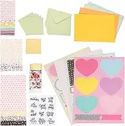 UKQRRTC Handmade DIY Greeting Card Making Kits, Includes 16 Cards and 16 Envelopes with Decoration Accessories, Personalized DIY Greeting Card Set for Kids Adults (Pink)