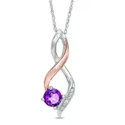 5.0mm Amethyst and Natural Diamond Accent Beaded Infinity Flame Pendant in Sterling Silver and 10K Rose Gold