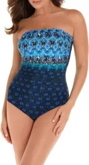 Miraclesuit Womens Avanti Bandeau One Piece Swimsuit Teal Green Size 16