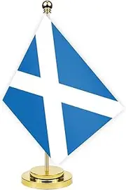 Scotland Desk Flag,12 inch Tall Small Scottish Indoor Banner,Tiny Printing Decor For Office Home Table Meeting With Golden Metal Pole Base
