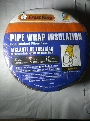 Pipe Wrap Insulation Foil Backed Fiberglass 3"x25' New SP42X by Frost King