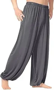 [Generic] Men's Soft Yoga Harem Pants Trousers Lightweight Loose Men Yoga Pants Solid Color Drop Crotch Harem Pants