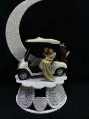 Going Golfing Golf cart Wedding Cake Topper TOP Funny Bride Groom Moonlight