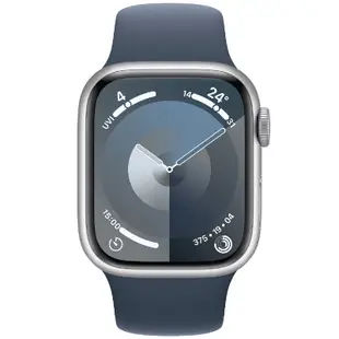 Apple Watch Series 9 GPS 41mm 銀色鋁金屬錶殼 智能手錶 配風暴藍色運動錶帶 S/M MR903ZP/A 香港行貨