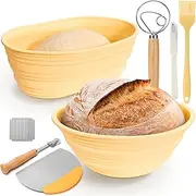 Kalkehay Silicone Bread Proofing Basket Set, 9 inches Round & 10 inches Oval Collapsible Thickened Banneton for Home Sourdough Bakers Baking with Essential Tools
