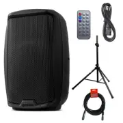 Gemini Sound AS-2108BT Active 8" Woofer 500W Watt w/ Speaker Stand & XLR Bundle
