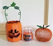 SET OF 3 HALLOWEEN FALL PUMPKIN NUTMEG PIE CANDLE TEA LIGHT HOLDER PUMPKIN DECOR