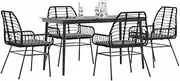 5 Piece Garden Dining Set with Cushions Black Poly Rattan Glass,Outdoor Furniture Sets-3334452