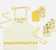 Martha Stewart 5 Piece Kitchen Set 2 Mitts 2 Potholders 1 Apron Bee Happy
