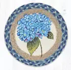 Set of 2 Braided Jute Round Placemat/Trivet/Swatch.BLUE HYDRANGEA.Earth Rugs.10"