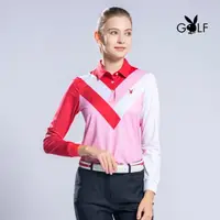 在飛比找momo購物網優惠-【PLAYBOY GOLF】女款V型配色薄長袖POLO衫-紅