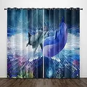 Exquisite Kids Blackout Curtains Animal Dolphin Blue 118x106 Inch Bedroom Eyelet Thermal Insulated Room Darkening Printed Curtains for Nursery,Set of 2 Panels