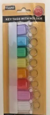 8pc Multicolor Key Tags With Holder-I.D Tags-Lable Window-USA SELLER