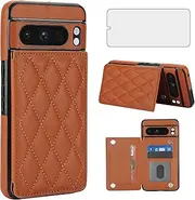 [Asuwish] Phone Case for Google Pixel 8 Pro 5G Wallet Cover with Tempered Glass Screen Protector and Leather RFID Credit Card Holder Stand Cell Accessories Pixel8Pro Pixel8 XL Eight 8Pro Women Men Brown