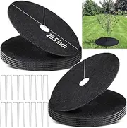 12 Pack Non-Woven Tree Mulch Ring, 20.5 Inch Degradable Tree Protection Mat, Weed Barrier Round Mats with 16 Staples Stakes, Round Tree Ring, Anti Grass, Anti Pets Damage