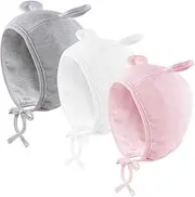[JANGANNSA] Newborn Baby Hospital Hat Infant Set Head Cap Lovely Ears Belt Beanie 0-6Months