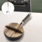 Iron Wok Pan Easily to Clean Flat Bottom with Wooden Lid Nonstick Stir Fry