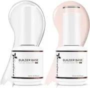 [Nicedeco] 8 in 1 Builder Base Gel Nail Polish 2 Pcs 15ml Nude Pink White Color Soak Off LED U V Gel Nail Kit Manicure DIY Home for Women Cruelty-free & Vegan