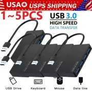 4 Port USB 3.0 Hub Cable Power Adapter Splitter Multiple Extender for Laptop
