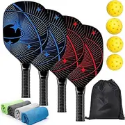 Pickleball Paddles Set,Pickleball Set with 4 Premium Wood Pickleball Paddles, 4 Pickleball Balls, 4 Cooling Towels & Carry Bag, Pickleball Rackets with Ergonomic Cushion Grip, Gifts for Men Women