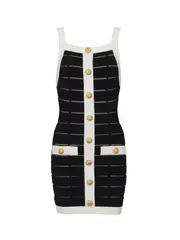 [Balmain] Strapped & Buttoned Short Dress
