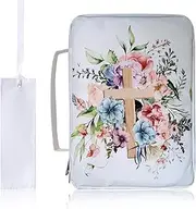 Bible Case,Bible Cover with Handle 10x7in Bible Cases for Woman Oxford Cloth Bible Bag with Bookmark Zippered Large Capacity Bible Carrying Case, Flowers