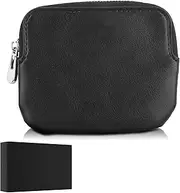 [DXLing] Men's Small Leather Wallet with Zip and 2 Card Slots, Slim Coin Purse, Zip Coin Mini Purse, Key Case, Coin Bag for Men and Women, Black, Modern