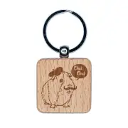 French Guinea Pig Oui Oui Engraved Wood Square Keychain Tag Charm