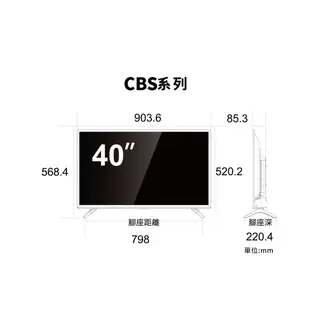 SAMPO聲寶 40吋 FHD低藍光新轟天雷顯示器 EM-40CBS200+視訊盒 含基本安裝 運送 回收舊機