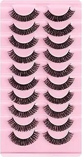 10 Pairs Russian Strip lashes Eyelashes Natural Look False Eyelashes Wispy Cat Eye Lashes with New Women Nail Sticker (DH06-3#NEW)