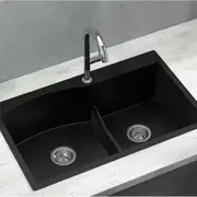 Kitchen Sink 76X47CM Granite Stone Basin Double Bowl Black