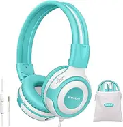 SIMOLIO Foldable Kids Headphones Young Girls Boys, Wired Headphones for Kids with Mic & Share Port Volume Control Adjustable Headband, On-Ear Headphone for School iPad Tablet Kindle Airplane (SM-903M)