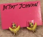 Betsey Johnson Yellow Enamel BABY CHICK Stud Earrings~NWT