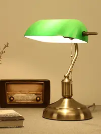在飛比找松果購物優惠-復古書房書桌充電檯燈 美式老上海民國綠色銀行護眼臥室照明燈具