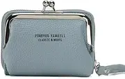 [Generic] Classic Kiss Lock Coin Purse, Small Leather Wallet, Light Blue