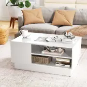 CostwayModern Coffee Table Rectangle Center Table with 2-Tier Open Storage Shelves-White