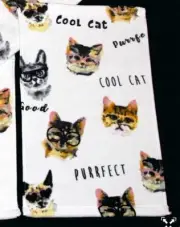 2 Kassafina "PURRFECT" Varied COOL CATS in Eyeglasses Fingertip Towels NWT