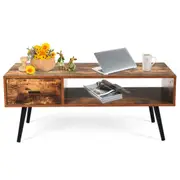 Costway Retro Side Table Vintage Coffee Table Home Furniture w/Open Shelf&Drawer