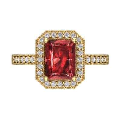 2.9Ct Emerald Cut Natural Garnet VVS1 Solid Gold Halo Engagement Promise Ring