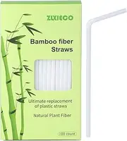 [ZLXIECO] Disposable Straws, 100 Pack, 8.26 Inch Bamboo Fiber Straws, Biodegradable Alternative to Plastic Straws, Bendable Straws, Perfect for Cocktails, Cold Drinks, Iced Coffee, and More.