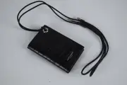 NEW! Authentic YSL Saint Laurent Leather Flip Card Croc Wallet Black Necklace